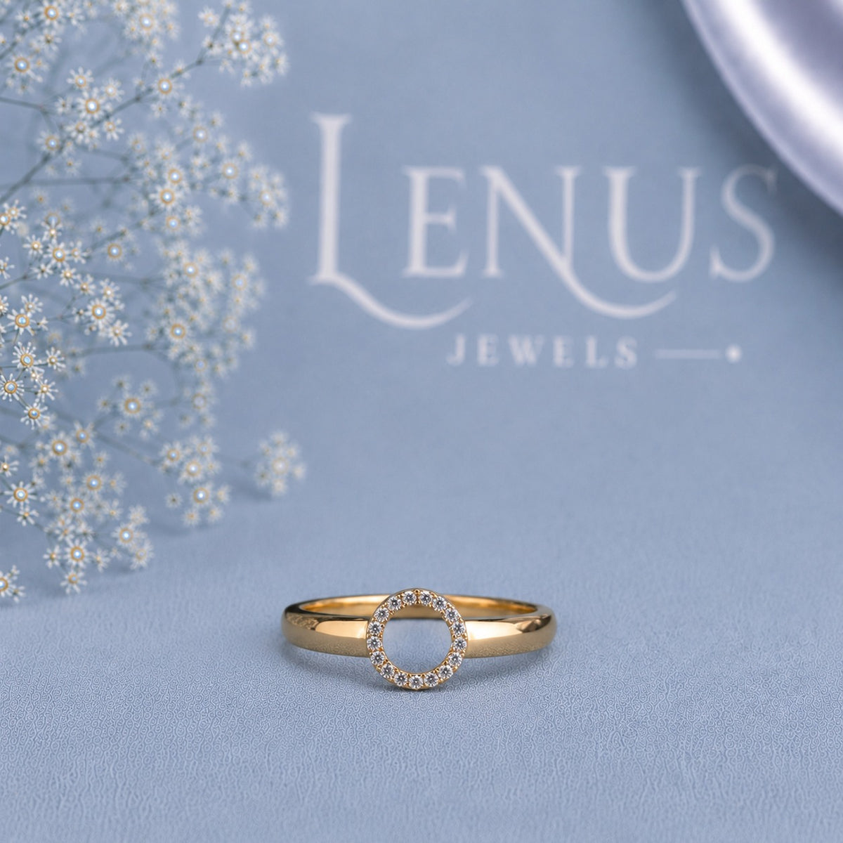 Open Circle Moissanite Ring – Pave Karma Halo Yellow Gold 925 Sterling Silver Minimalist Ring