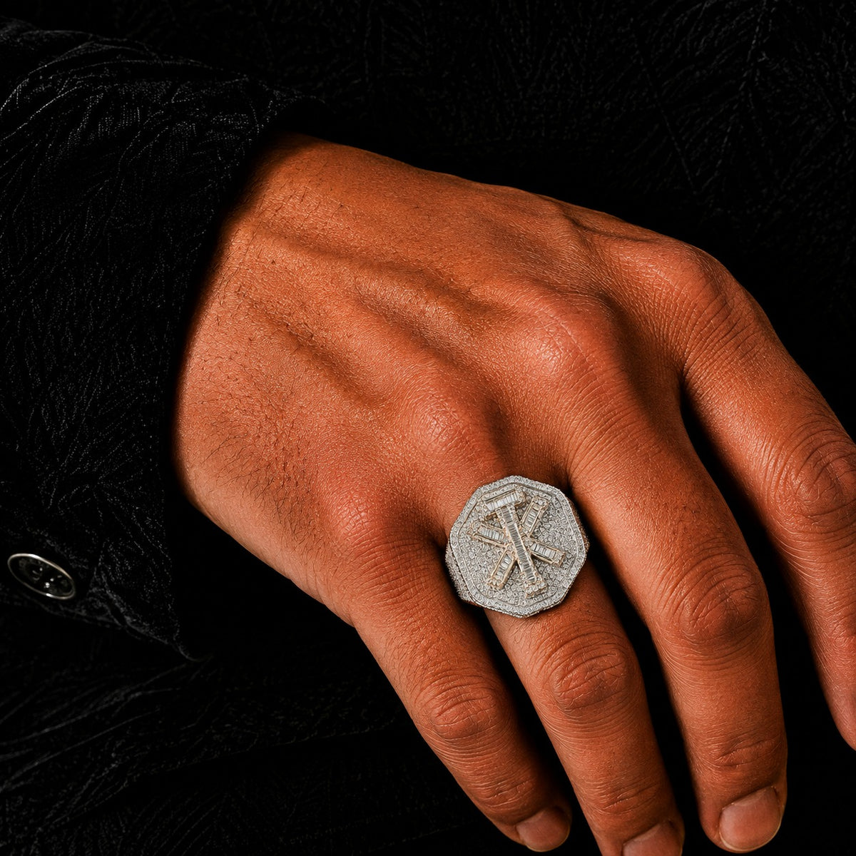 Men’s Chi Rho Moissanite Ring – Iced-Out Christian PX Signet Ring in 925 Sterling Silver