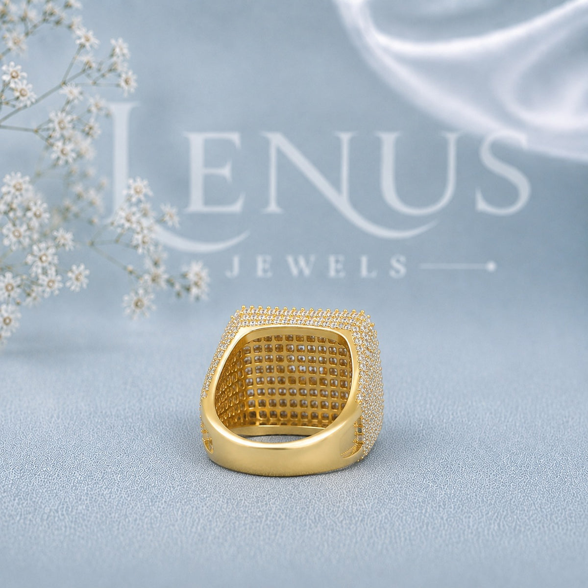 Custom TSB Initial Moissanite Signet Ring – Iced-Out Square Monogram Ring in 925 Sterling Silver