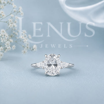Oval Three-Stone Moissanite Engagement Ring – Pear Side Stones 925 Silver