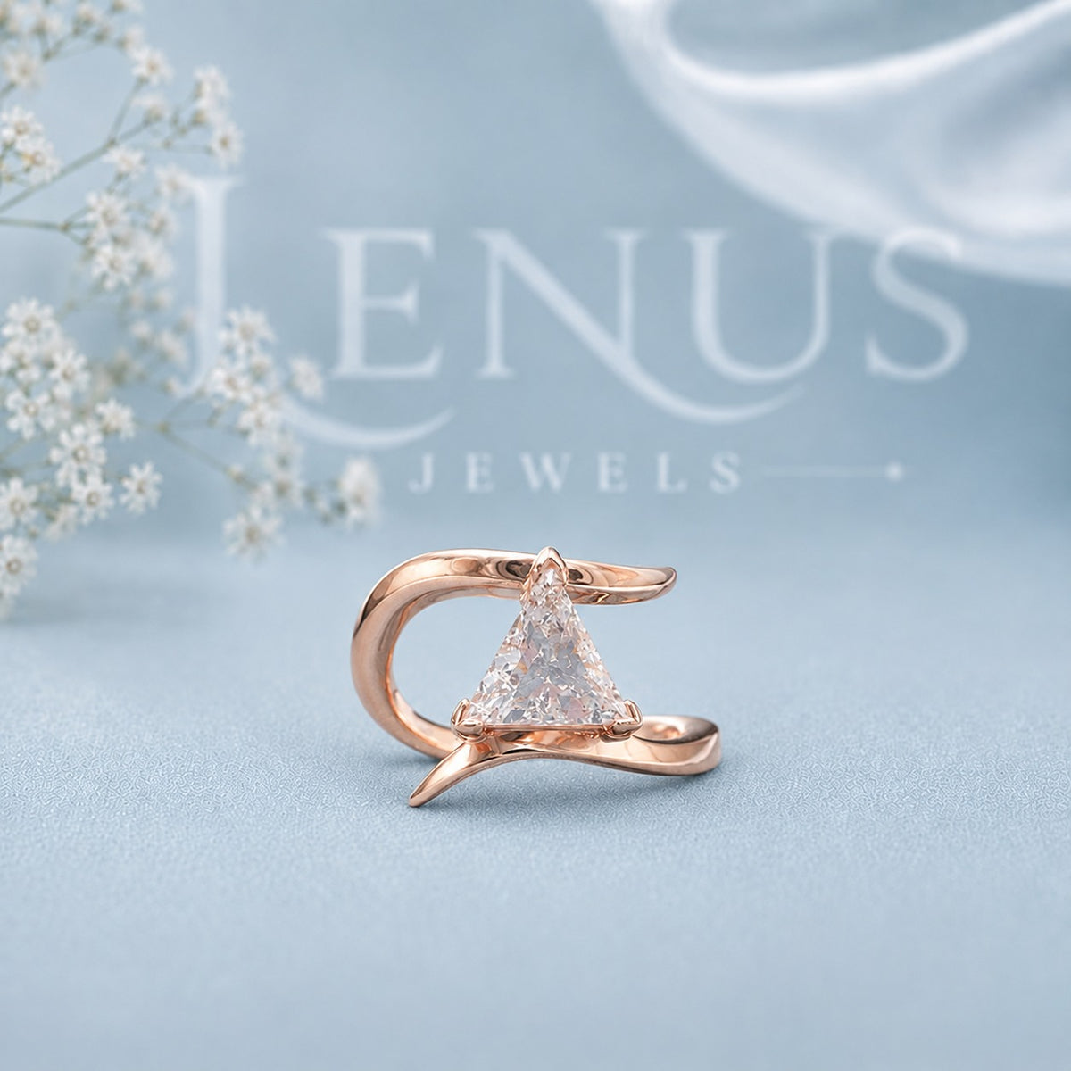 Trillion Cut Moissanite Bypass Ring – Rose Gold Triangle Statement Ring
