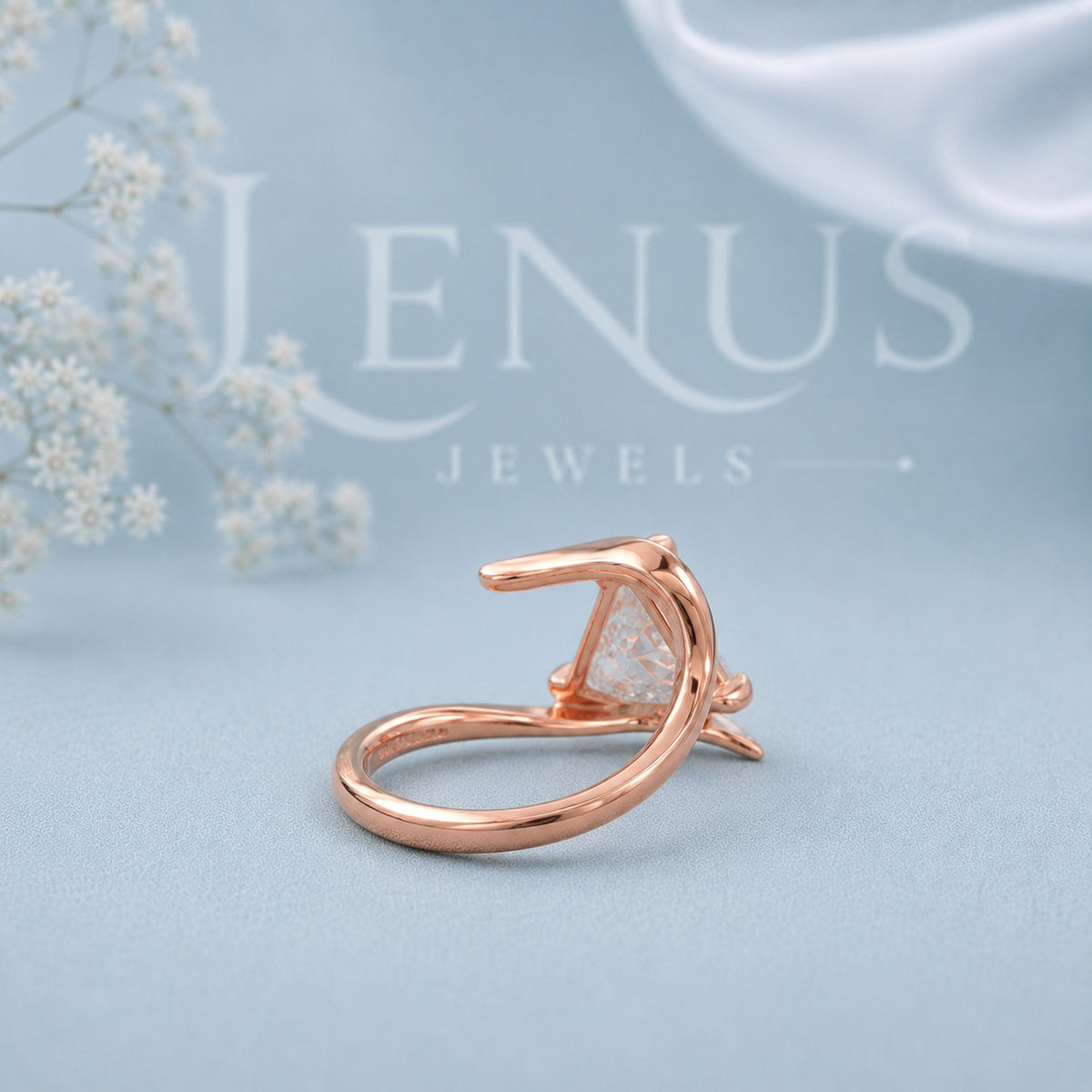 Trillion Cut Moissanite Bypass Ring – Rose Gold Triangle Statement Ring