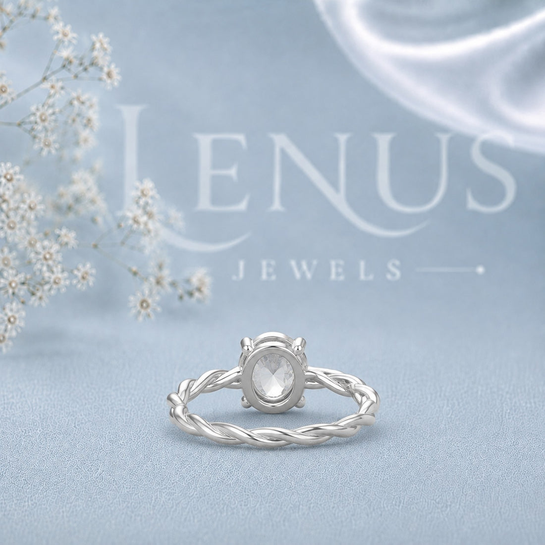 Oval Cut Moissanite Engagement Ring – Twisted Vine Solitaire Ring in Sterling Silver, Dainty Bridal Promise Ring for Women