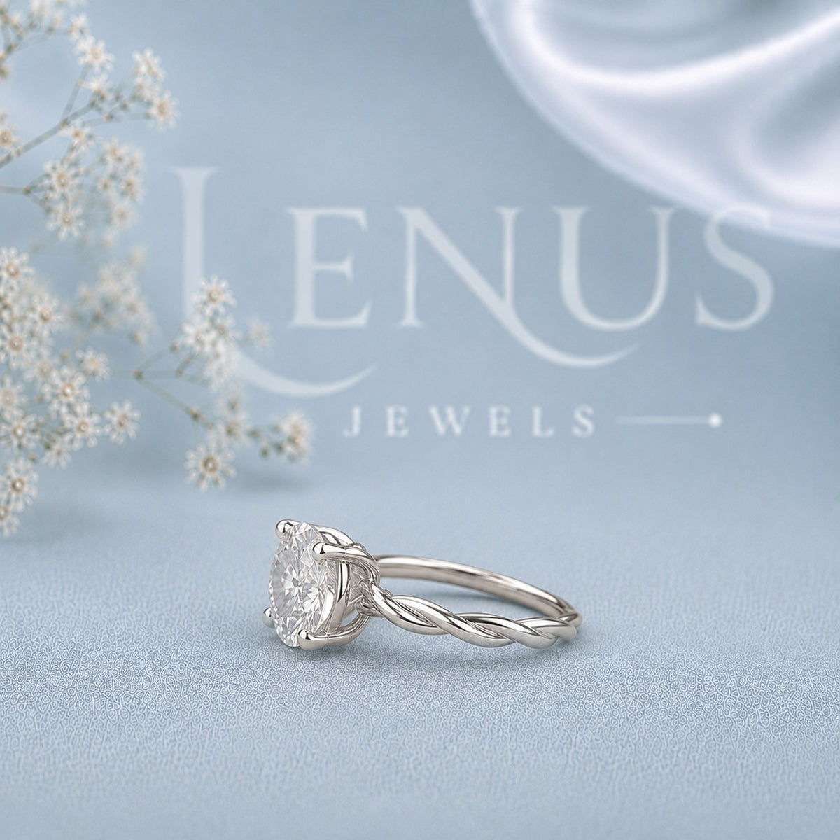 Oval Cut Moissanite Engagement Ring – Twisted Vine Solitaire Ring in Sterling Silver, Dainty Bridal Promise Ring for Women