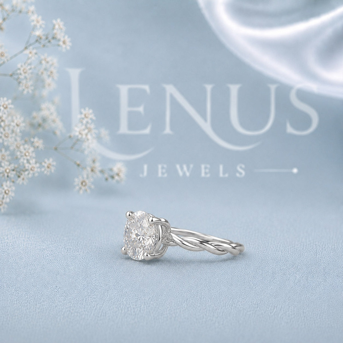Oval Cut Moissanite Engagement Ring – Twisted Vine Solitaire Ring in Sterling Silver, Dainty Bridal Promise Ring for Women