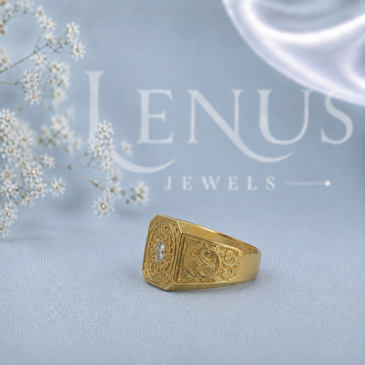 Men’s Oval Moissanite Signet Ring – Vintage Engraved Gold-Finish Statement Ring in 925 Sterling Silver
