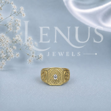 Men’s Oval Moissanite Signet Ring – Vintage Engraved Gold-Finish Statement Ring in 925 Sterling Silver