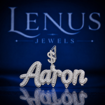 Aaron Iced Out VVS Moissanite Name Pendant – 925 Sterling Silver Custom Script Nameplate with Dollar Sign Bail, Hip Hop Jewelry
