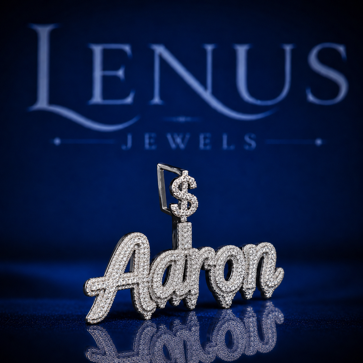 Aaron Iced Out VVS Moissanite Name Pendant – 925 Sterling Silver Custom Script Nameplate with Dollar Sign Bail, Hip Hop Jewelry