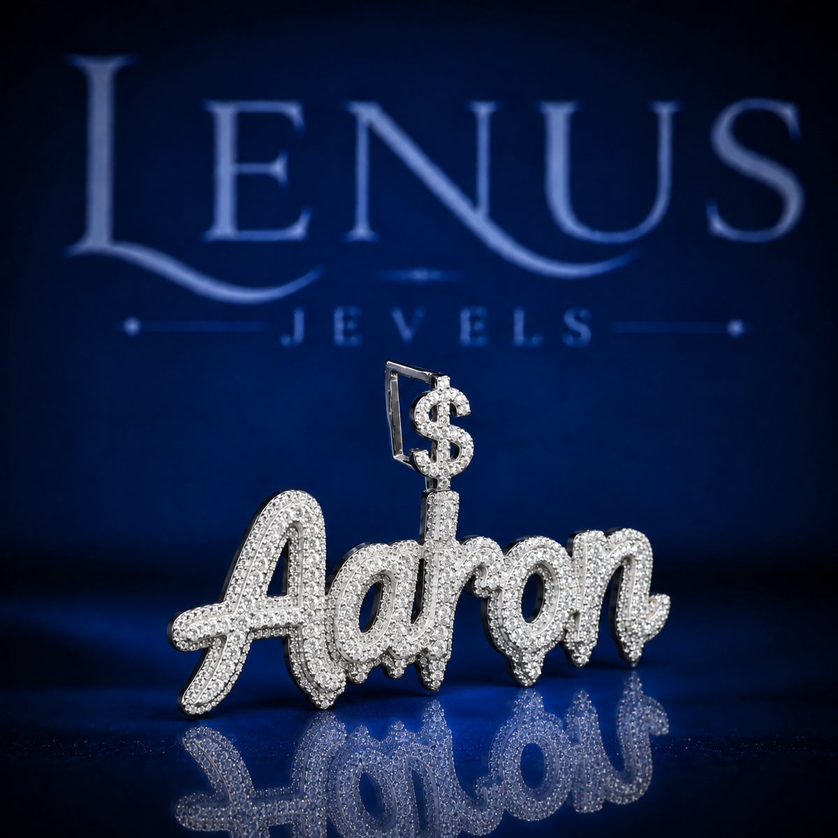Aaron Iced Out VVS Moissanite Name Pendant – 925 Sterling Silver Custom Script Nameplate with Dollar Sign Bail, Hip Hop Jewelry