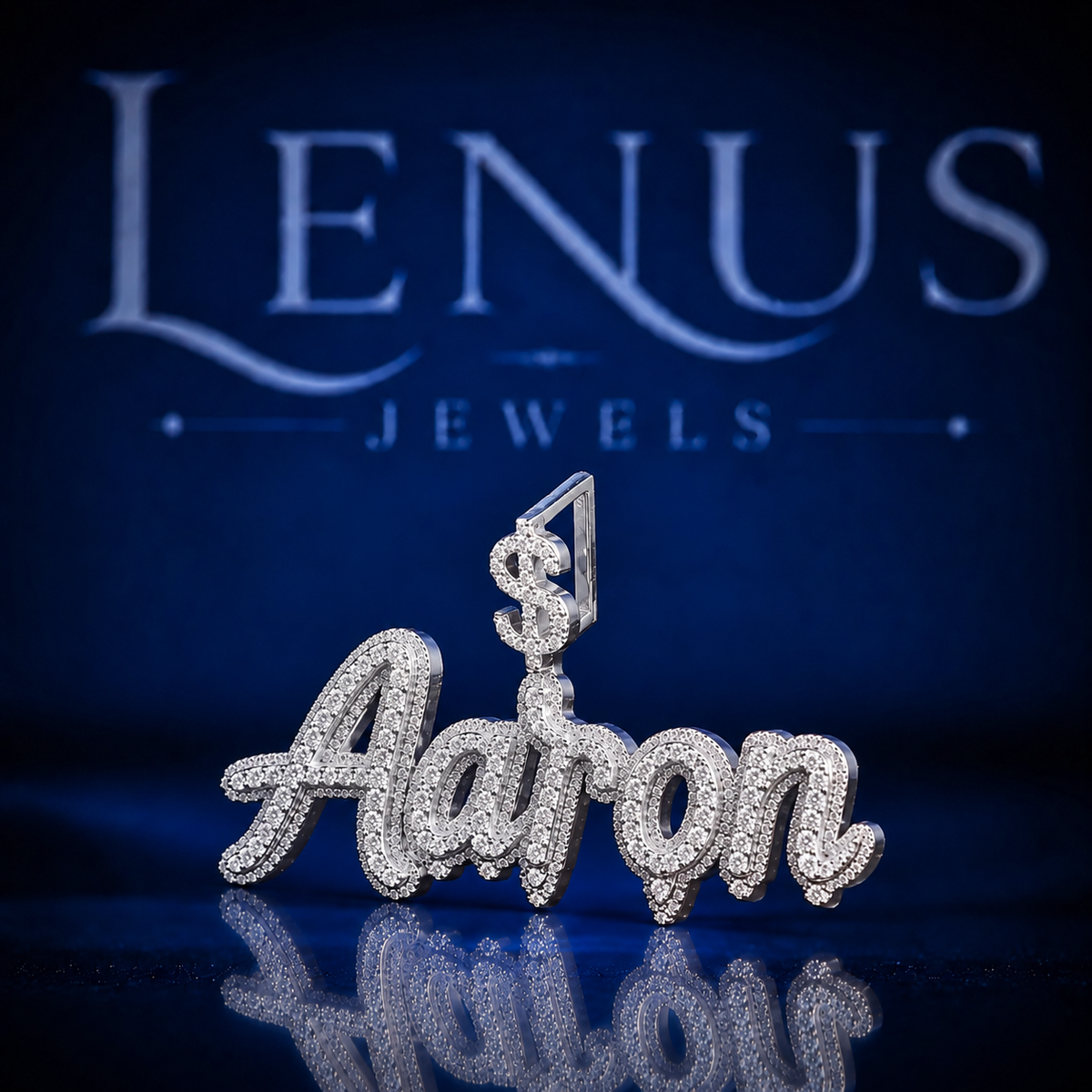 Aaron Iced Out VVS Moissanite Name Pendant – 925 Sterling Silver Custom Script Nameplate with Dollar Sign Bail, Hip Hop Jewelry