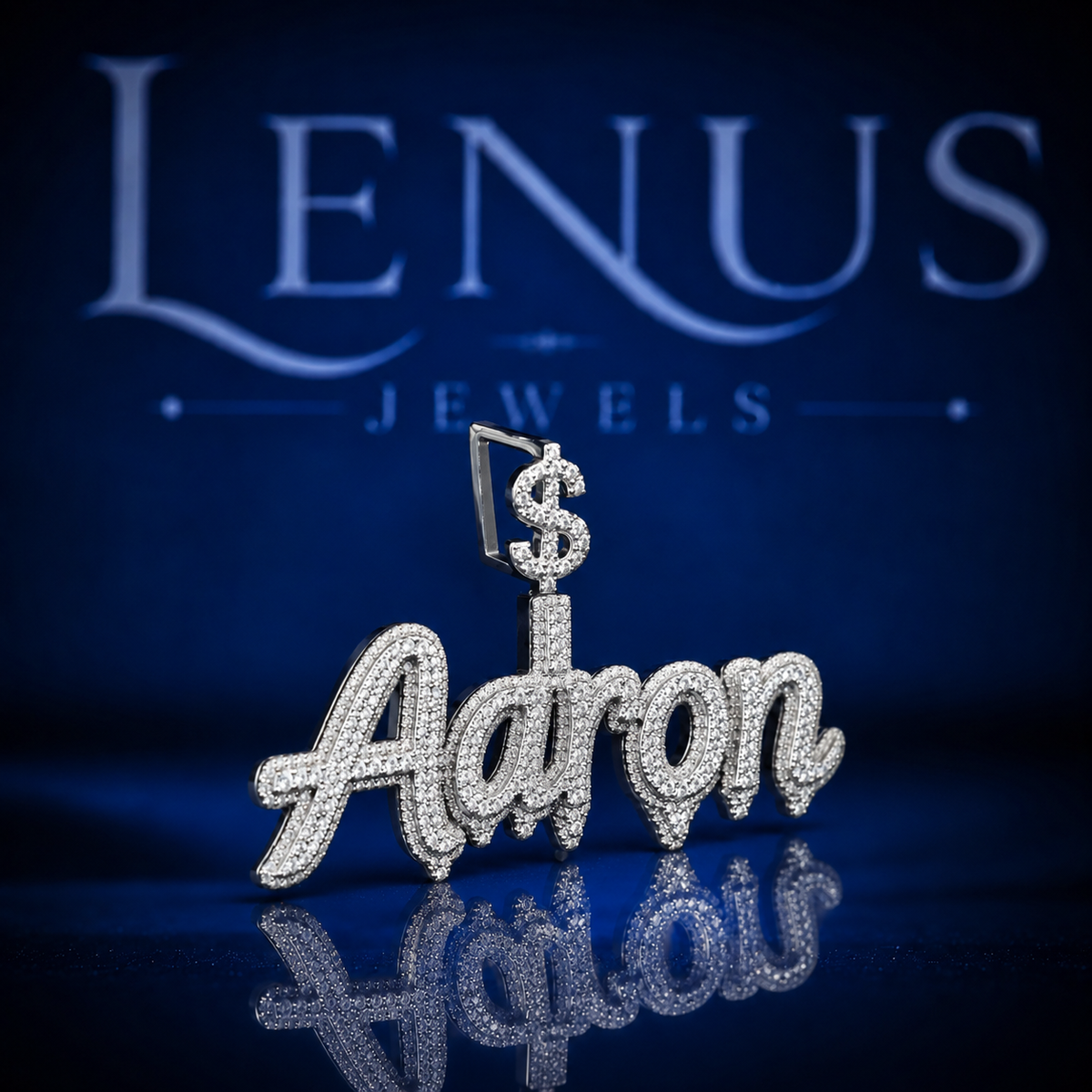 Aaron Iced Out VVS Moissanite Name Pendant – 925 Sterling Silver Custom Script Nameplate with Dollar Sign Bail, Hip Hop Jewelry