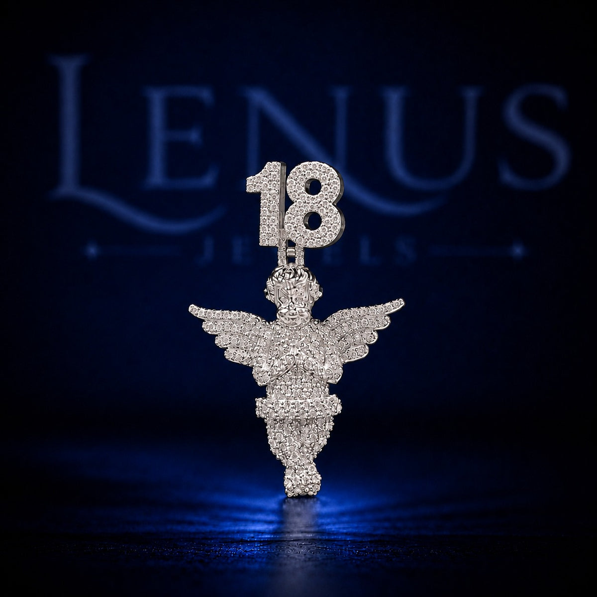 Iced Out 18 Angel Wings Pendant – VVS Moissanite 925 Sterling Silver, Number 18 Guardian Angel Hip Hop Jewelry, Diamond Tester Pass
