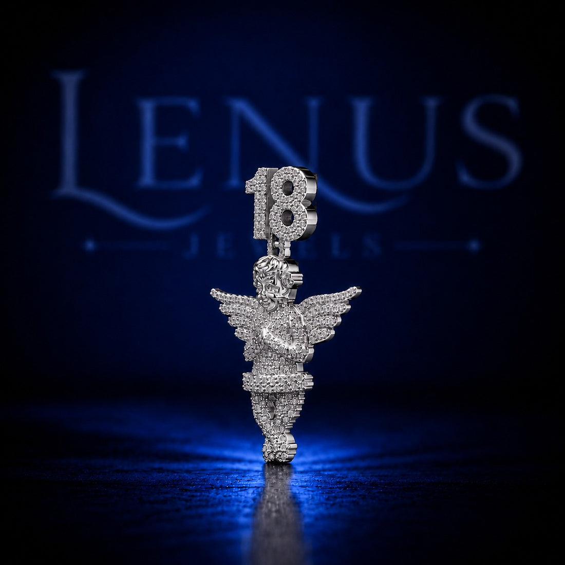 Iced Out 18 Angel Wings Pendant – VVS Moissanite 925 Sterling Silver, Number 18 Guardian Angel Hip Hop Jewelry, Diamond Tester Pass