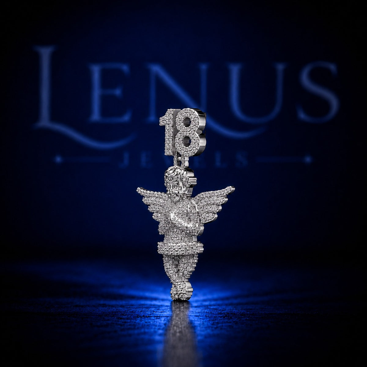 Iced Out 18 Angel Wings Pendant – VVS Moissanite 925 Sterling Silver, Number 18 Guardian Angel Hip Hop Jewelry, Diamond Tester Pass