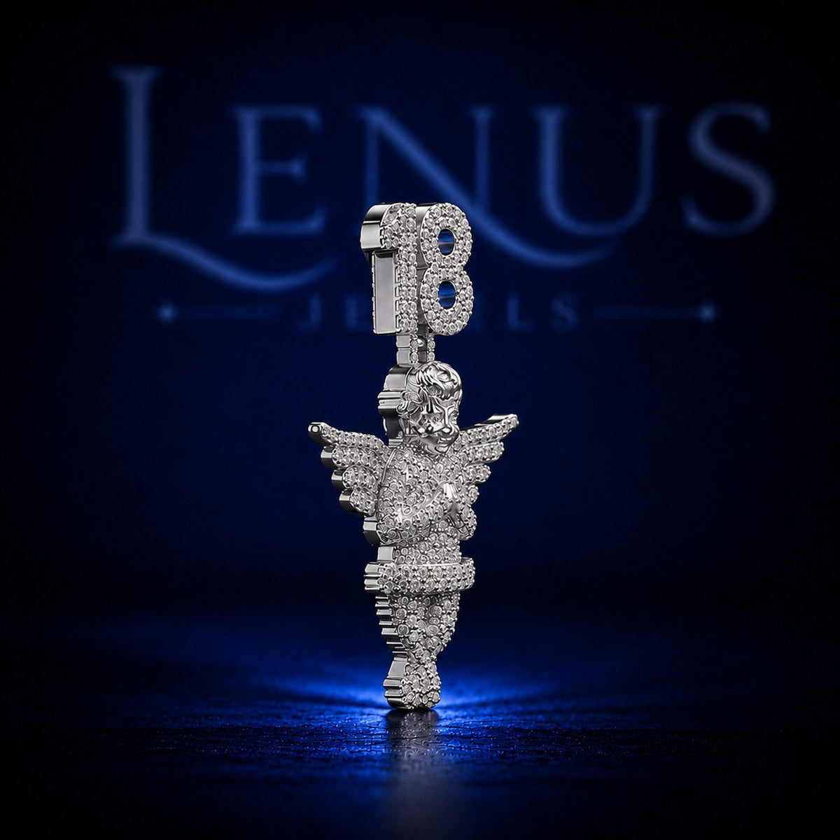 Iced Out 18 Angel Wings Pendant – VVS Moissanite 925 Sterling Silver, Number 18 Guardian Angel Hip Hop Jewelry, Diamond Tester Pass