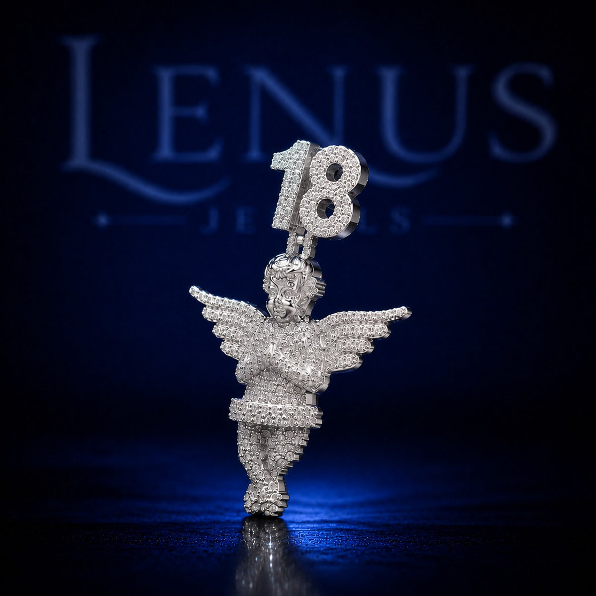 Iced Out 18 Angel Wings Pendant – VVS Moissanite 925 Sterling Silver, Number 18 Guardian Angel Hip Hop Jewelry, Diamond Tester Pass