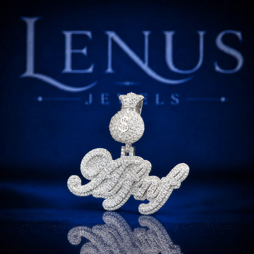 AFNF Iced Out VVS Moissanite Name Pendant – 925 Sterling Silver Money Bag Bail Hip Hop Script Pendant for Men & Women