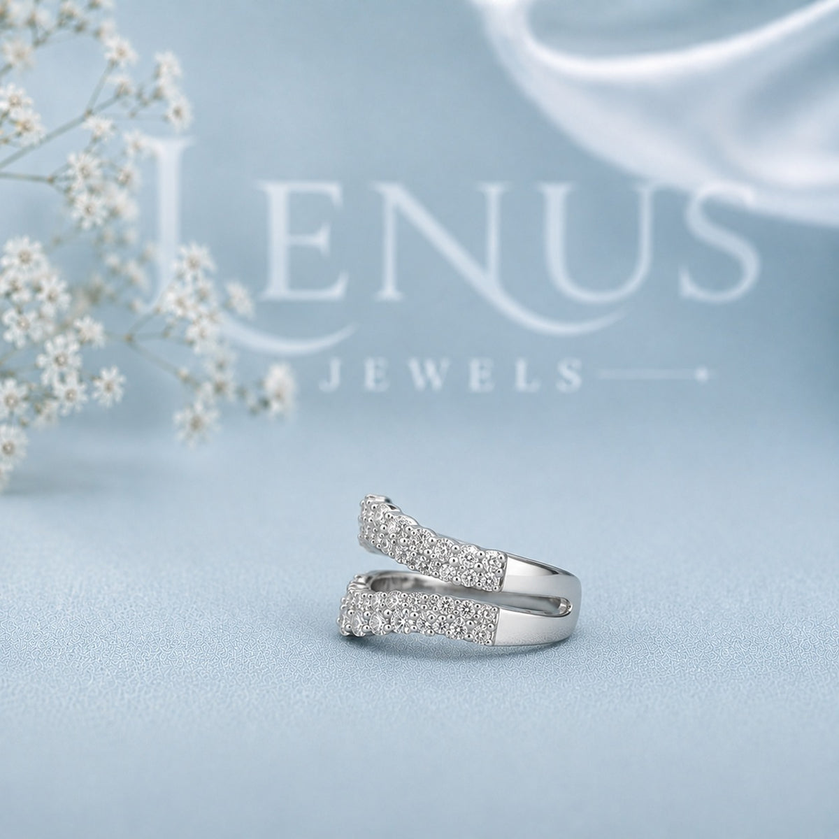 Curved Double Pavé Moissanite Ring Guard Set – Wedding Enhancer Bands