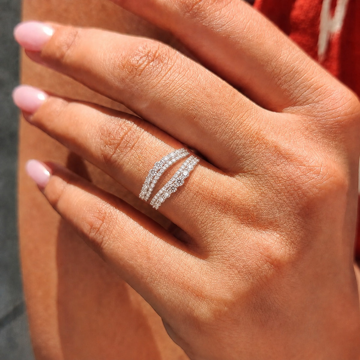 Curved Double Pavé Moissanite Ring Guard Set – Wedding Enhancer Bands