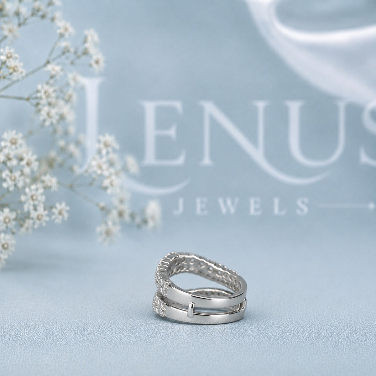 Curved Double Pavé Moissanite Ring Guard Set – Wedding Enhancer Bands