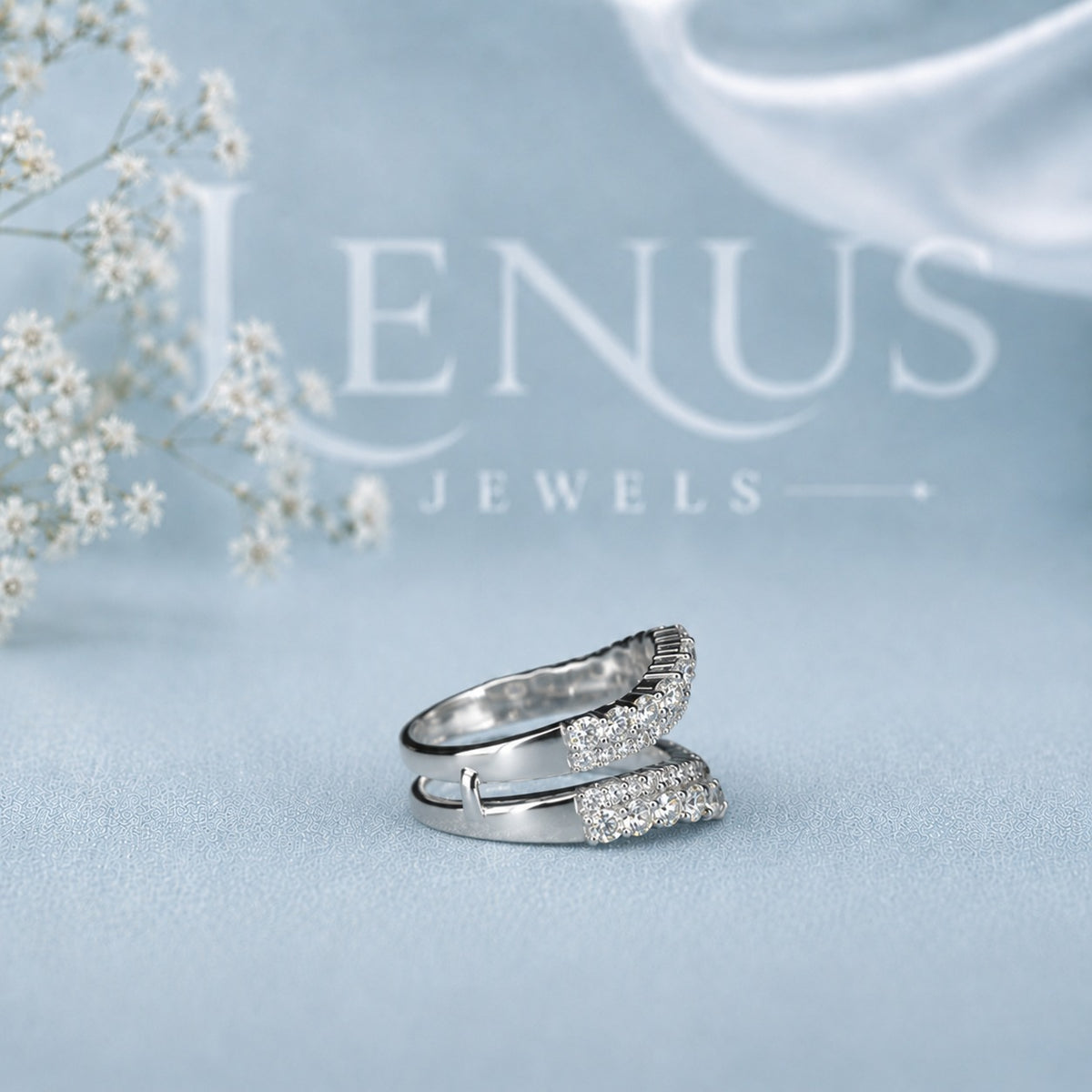 Curved Double Pavé Moissanite Ring Guard Set – Wedding Enhancer Bands