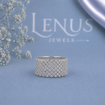 Iced-Out Moissanite Wide Band Ring – Checkerboard Grid 925 Sterling Silver Statement Ring