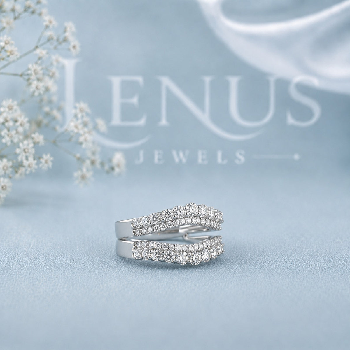 Curved Double Pavé Moissanite Ring Guard Set – Wedding Enhancer Bands