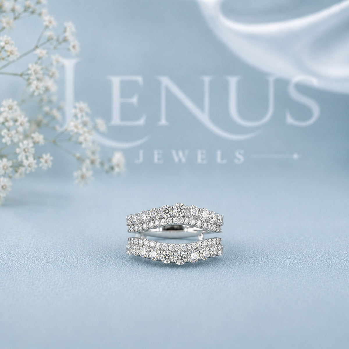 Curved Double Pavé Moissanite Ring Guard Set – Wedding Enhancer Bands