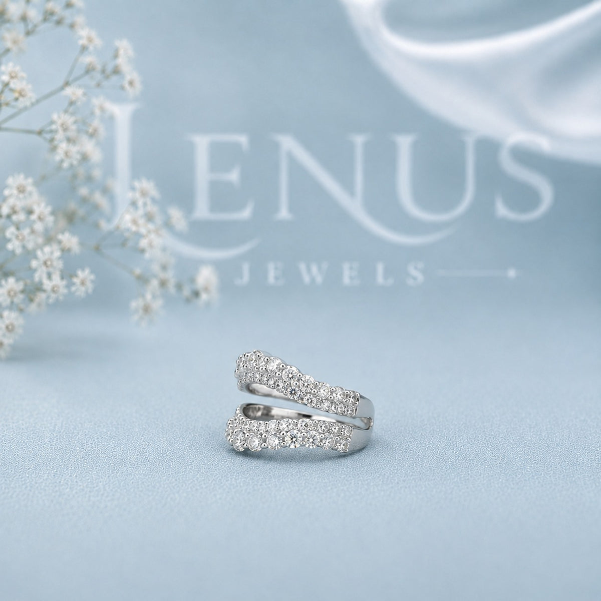 Curved Double Pavé Moissanite Ring Guard Set – Wedding Enhancer Bands