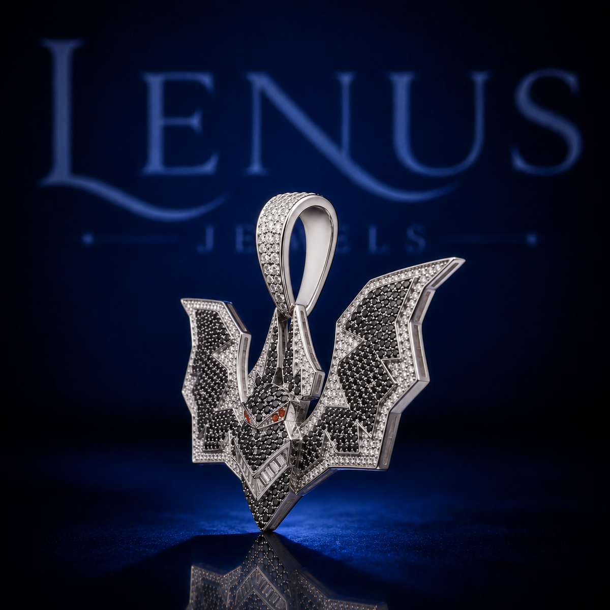 Iced Out Bat VVS Moissanite Pendant – Black & White Moissanite 925 Sterling Silver Gothic Hip Hop Bat Wing Pendant