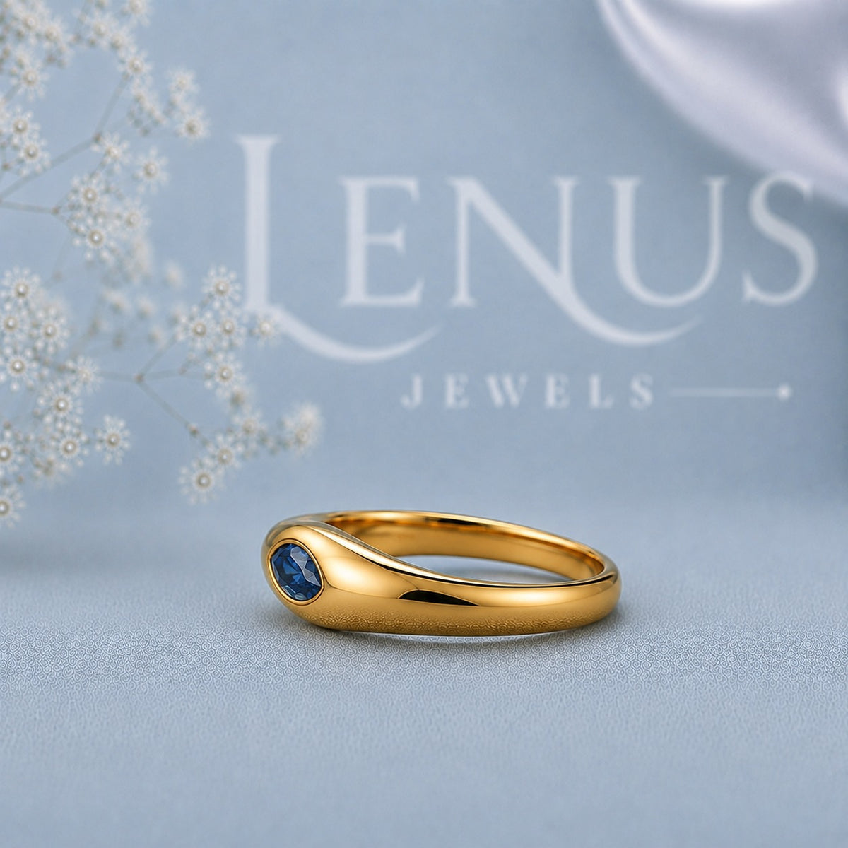 Blue Marquise Moissanite Ring – 925 Sterling Silver Yellow Gold Bezel Set Signet Band