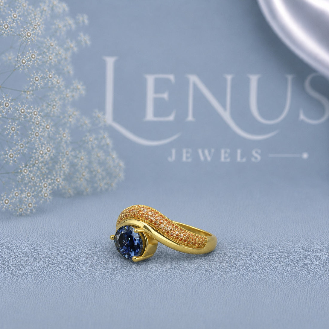 Blue Pear Moissanite Bypass Ring – 925 Sterling Silver Two-Tone Pavé Engagement Ring