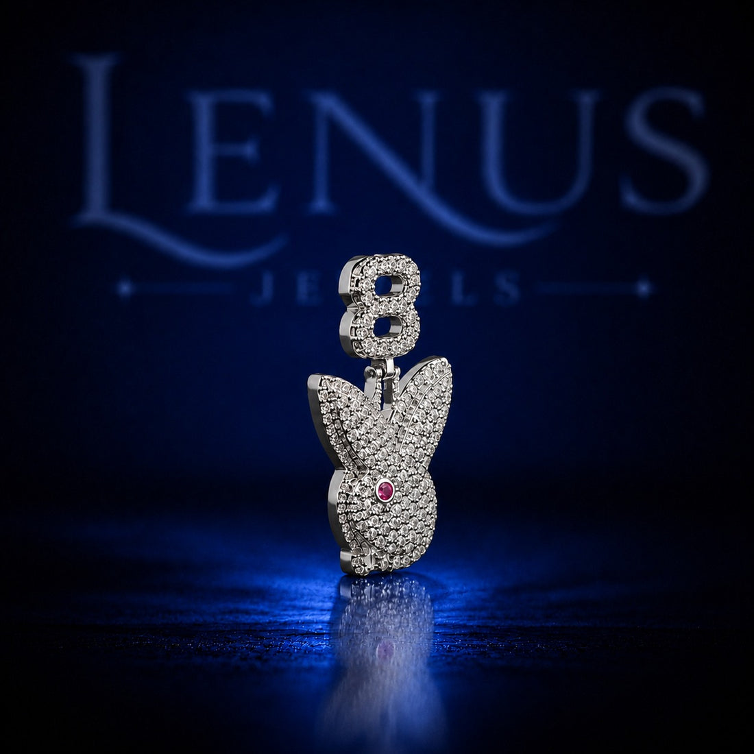 Iced Out Number 8 Bunny Pendant – VVS Moissanite 925 Sterling Silver, Diamond Tester Pass, Rabbit Head Hip Hop Jewelry, Lucky Number Charm