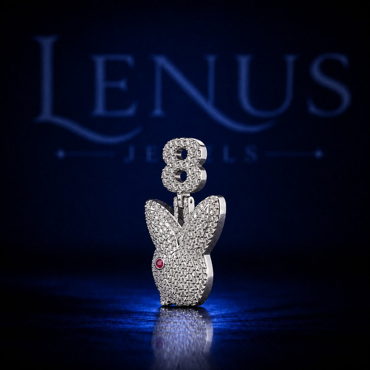 Iced Out Number 8 Bunny Pendant – VVS Moissanite 925 Sterling Silver, Diamond Tester Pass, Rabbit Head Hip Hop Jewelry, Lucky Number Charm