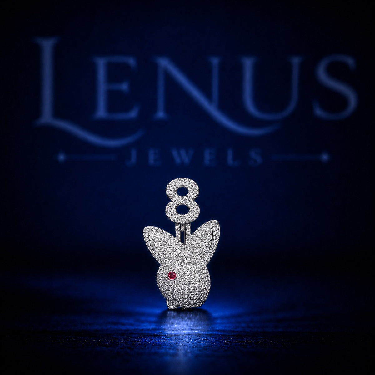 Iced Out Number 8 Bunny Pendant – VVS Moissanite 925 Sterling Silver, Diamond Tester Pass, Rabbit Head Hip Hop Jewelry, Lucky Number Charm