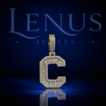 Iced Out Letter C Pendant – VVS Moissanite Baguette Initial Charm, 925 Sterling Silver Gold Finish, Diamond Tester Pass, Hip Hop Jewelry