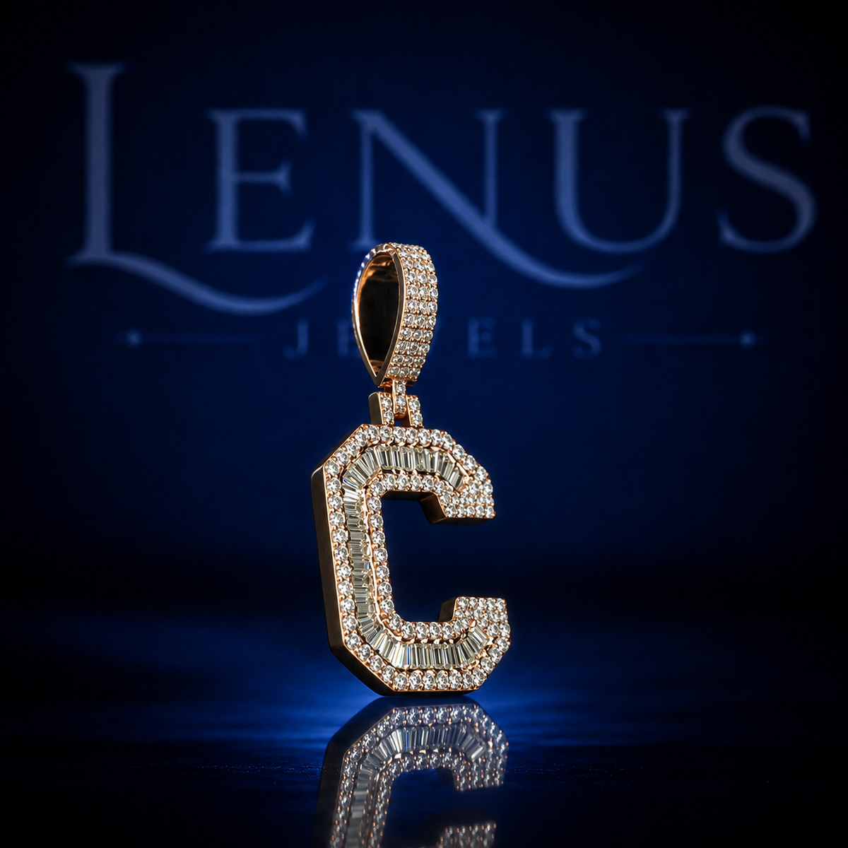 Iced Out Letter C Pendant – VVS Moissanite Baguette Initial Charm, 925 Sterling Silver Gold Finish, Diamond Tester Pass, Hip Hop Jewelry
