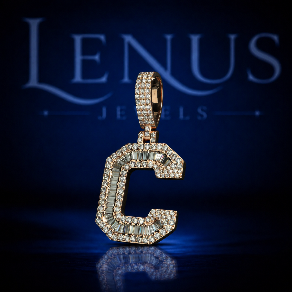 Iced Out Letter C Pendant – VVS Moissanite Baguette Initial Charm, 925 Sterling Silver Gold Finish, Diamond Tester Pass, Hip Hop Jewelry