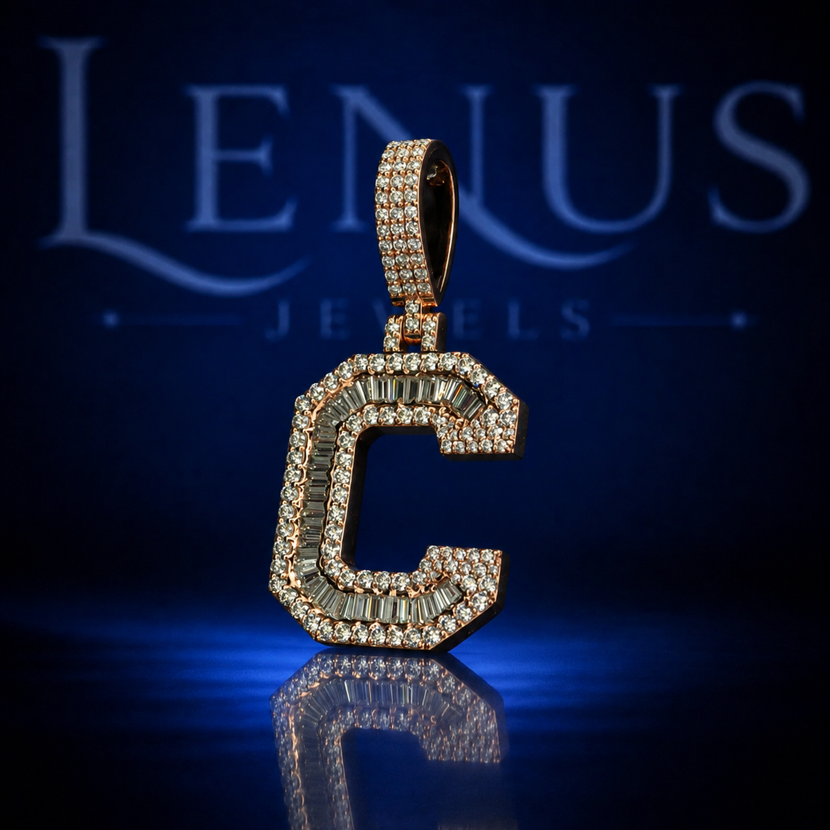 Iced Out Letter C Pendant – VVS Moissanite Baguette Initial Charm, 925 Sterling Silver Gold Finish, Diamond Tester Pass, Hip Hop Jewelry