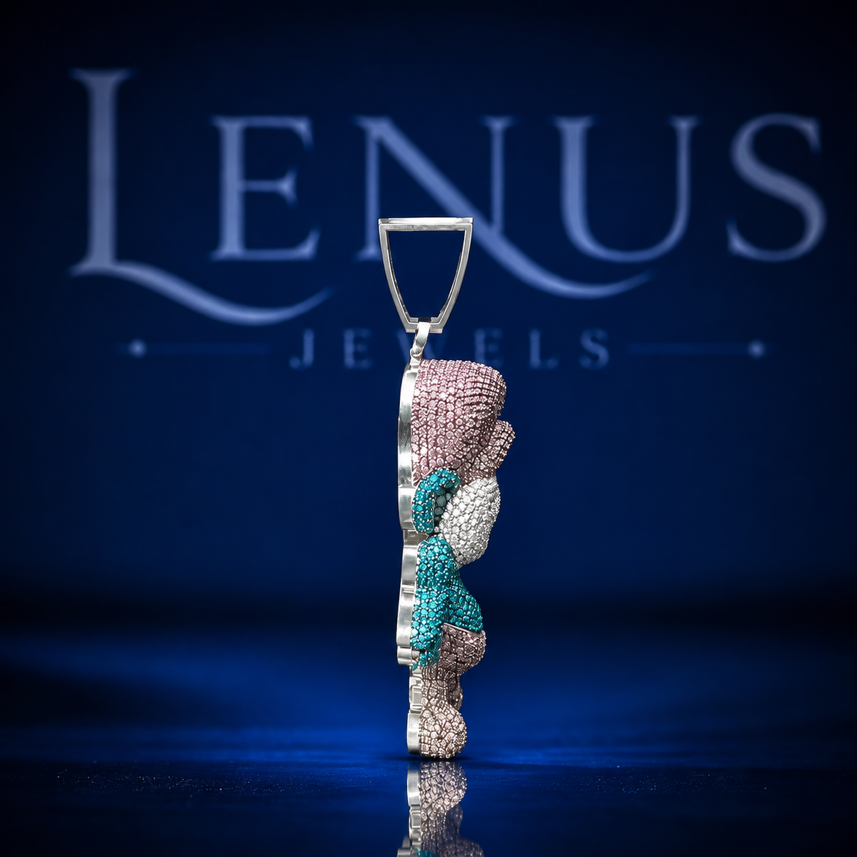 Iced Out Cartoon Smurf Style Pendant – VVS Moissanite 925 Sterling Silver 3D Pink Hat Blue Character Hip Hop Jewelry Gift