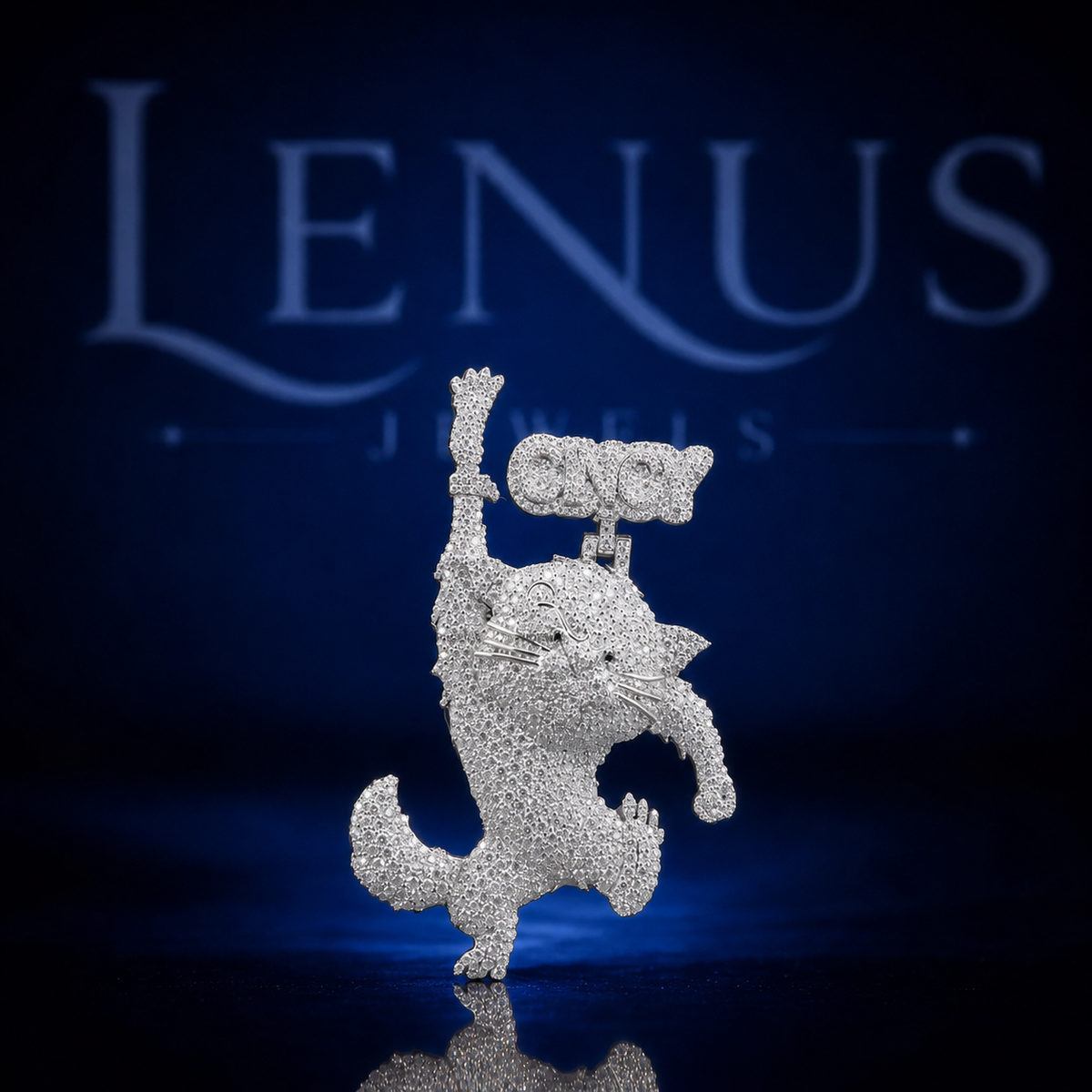 Iced Out Cat VVS Moissanite Pendant – 925 Sterling Silver 3D Cartoon Kitty Hip Hop Animal Jewelry with Custom Letter Bail