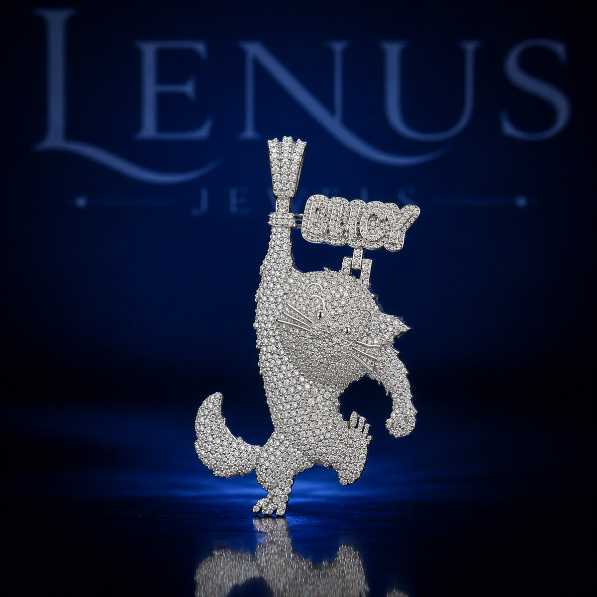 Iced Out Cat VVS Moissanite Pendant – 925 Sterling Silver 3D Cartoon Kitty Hip Hop Animal Jewelry with Custom Letter Bail