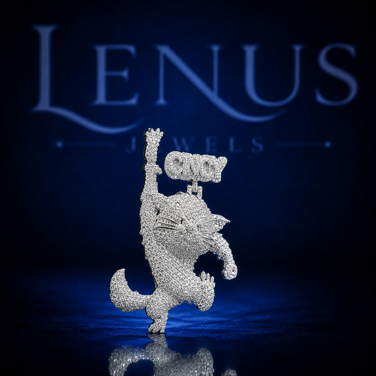 Iced Out Cat VVS Moissanite Pendant – 925 Sterling Silver 3D Cartoon Kitty Hip Hop Animal Jewelry with Custom Letter Bail