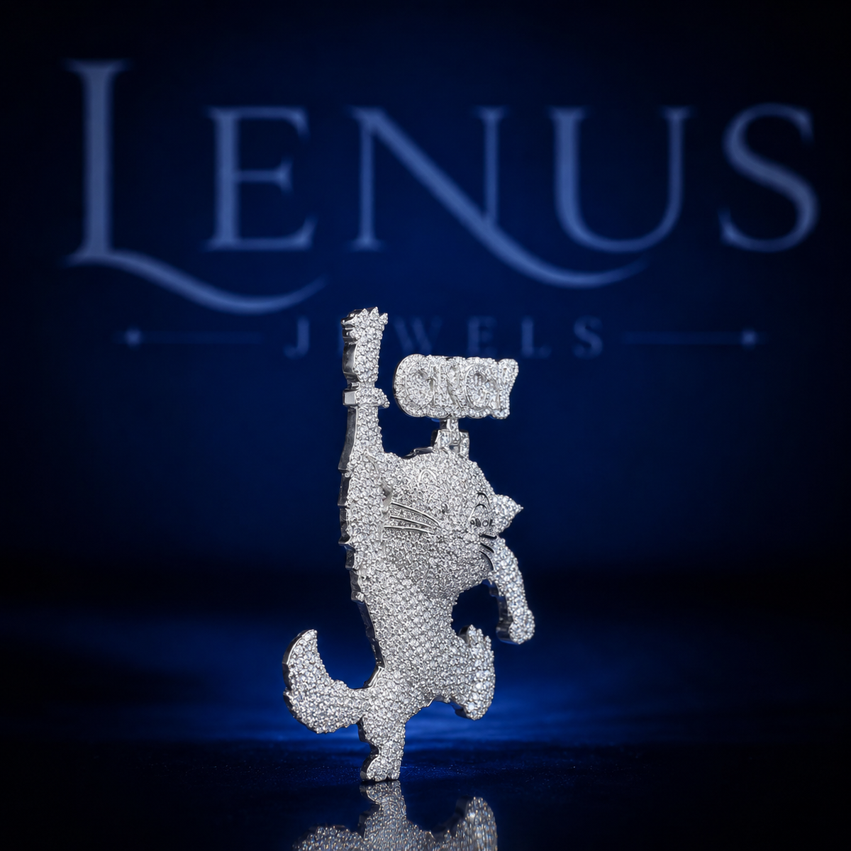 Iced Out Cat VVS Moissanite Pendant – 925 Sterling Silver 3D Cartoon Kitty Hip Hop Animal Jewelry with Custom Letter Bail
