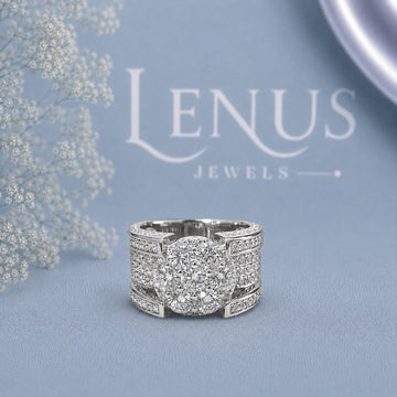 Round Cluster Moissanite Statement Ring – Wide Pavé Iced-Out Band