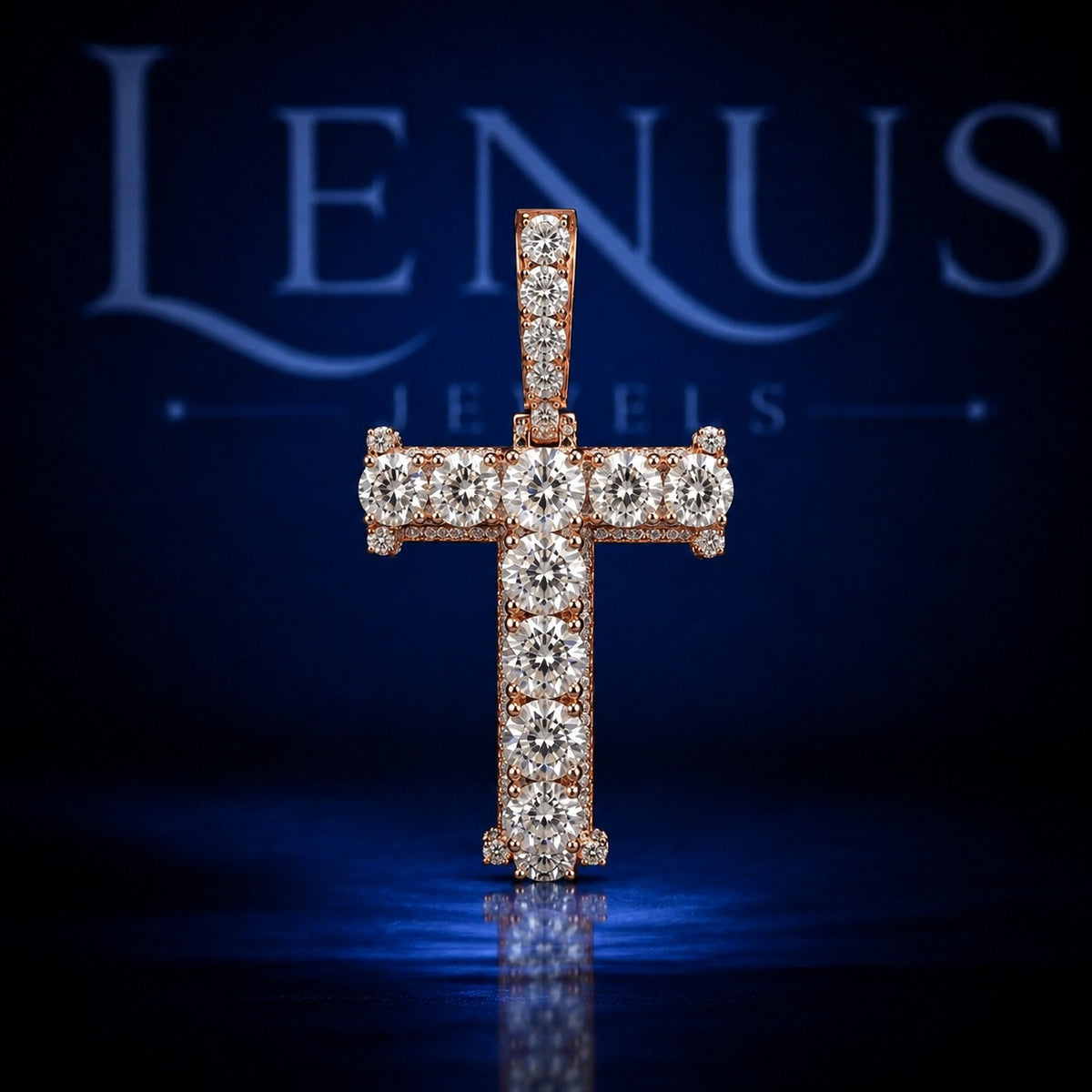 Iced Out Rose Gold Cross Pendant – VVS Moissanite 925 Sterling Silver, Round Diamond Style Christian Cross, Hip Hop Religious Jewelry