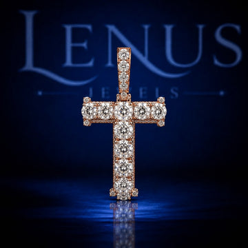 Iced Out Rose Gold Cross Pendant – VVS Moissanite 925 Sterling Silver, Round Diamond Style Christian Cross, Hip Hop Religious Jewelry