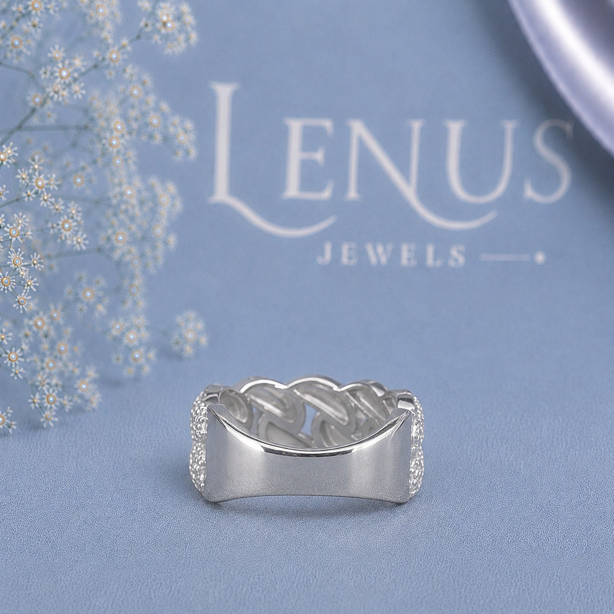Men’s Iced-Out Cuban Link Moissanite Ring – Wide Pavé 925 Sterling Silver Statement Band