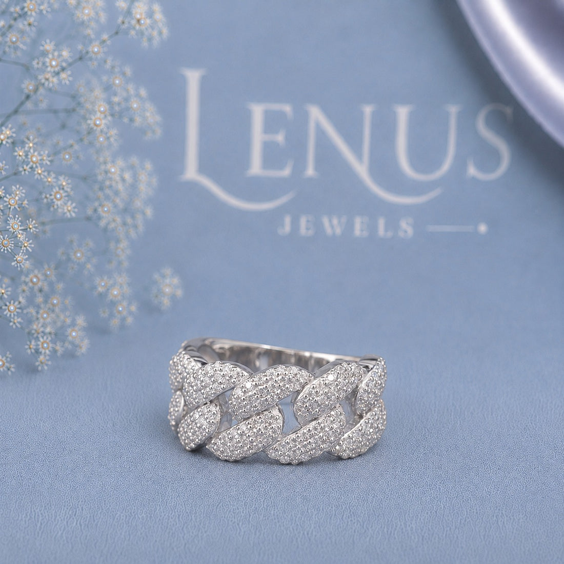 Men’s Iced-Out Cuban Link Moissanite Ring – Wide Pavé 925 Sterling Silver Statement Band